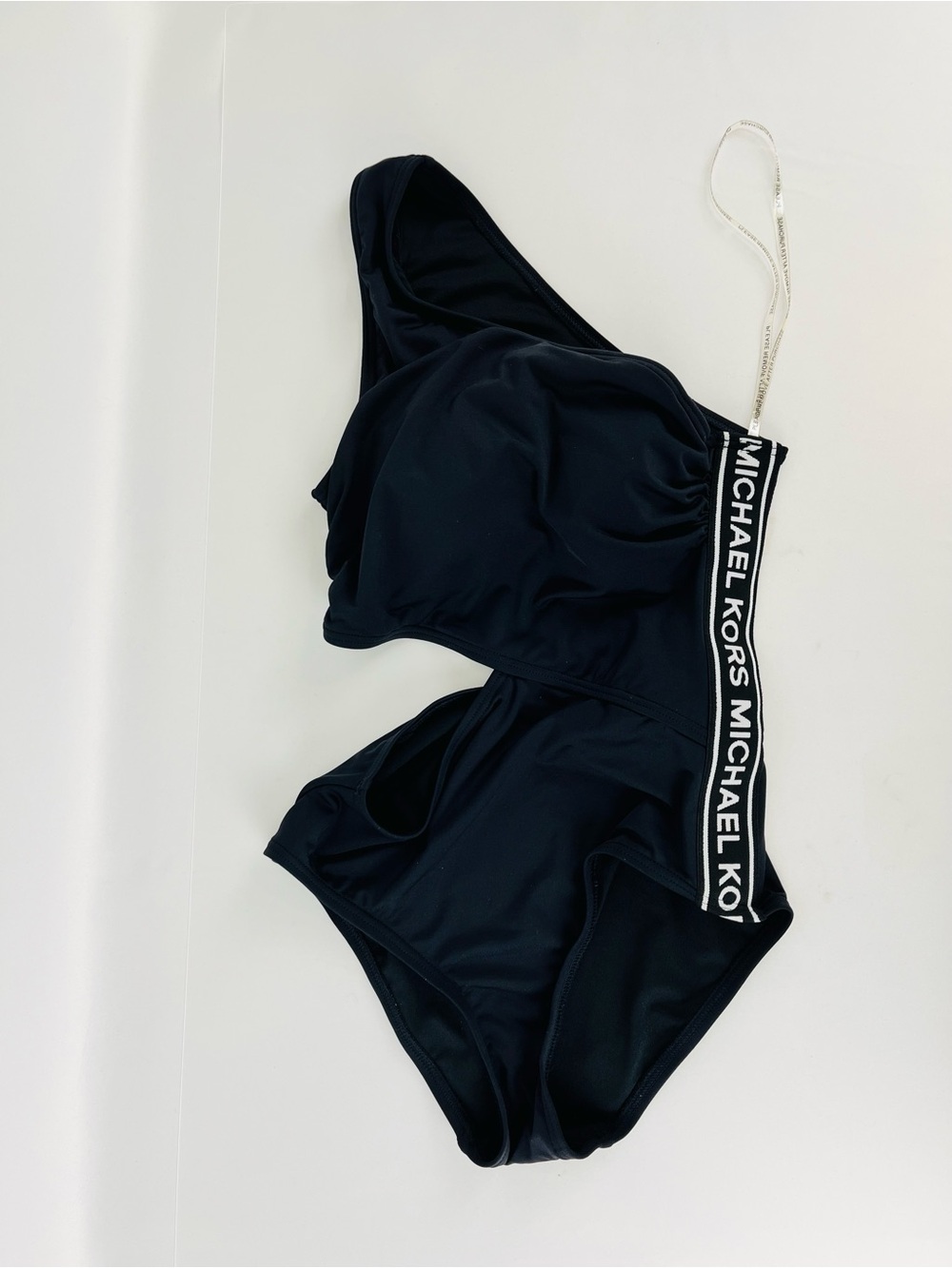 MICHAEL Michael Kors Logo Tape One-Shoulder Cutout Sporty Swimsuit Black Size 4 - Picture 12 of 14